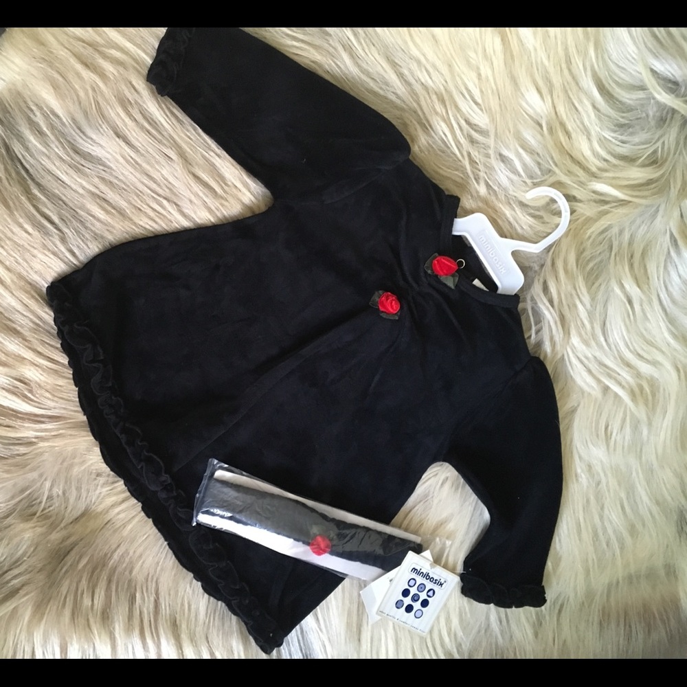 Black Velour Baby Girl Dress/Band 12 mos